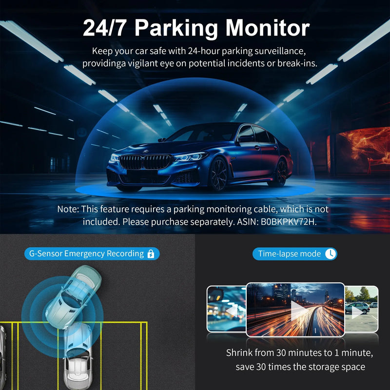 Dash Camera for Car 2k Cam in Car with WiFi Night Vision and WDR Monitor App