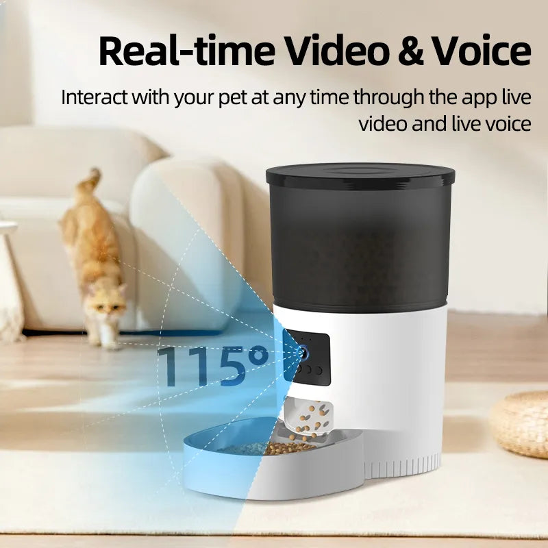 Automatic Cat Feeder with Camera - Smart Pet Food Dispenser, Voice Recorder, Remote Control for Cats and Dogs