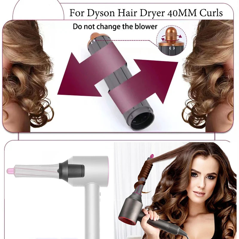 Curling Attachment for Dyson Supersonic Hair Dryer - 40mm Automatic Curling Nozzle, Air Styler Cylinder Comb