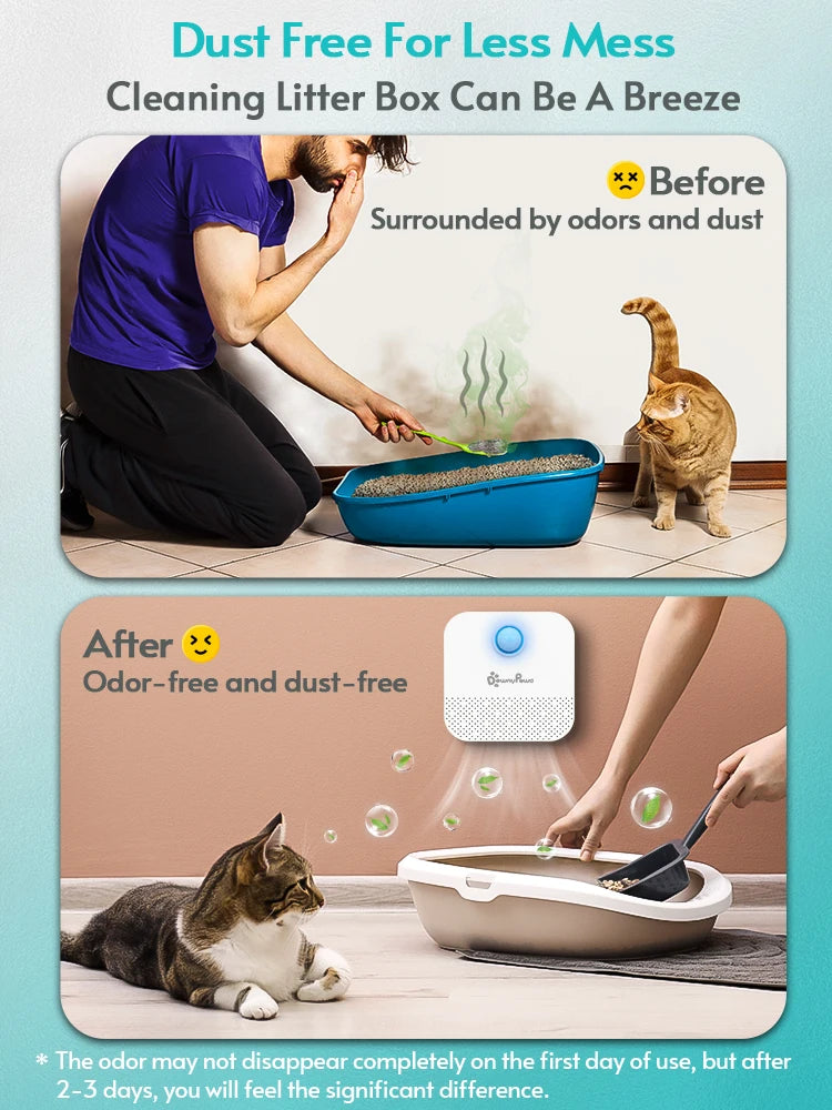 DownyPaws Smart Cat Odor Purifier - 4000mAh Litter Box Deodorizer for Pets