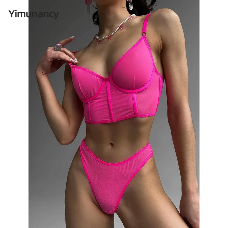 Yimunancy Mesh Bra and Brief Set - Women's Camisole and Underwear for Everyday Wear