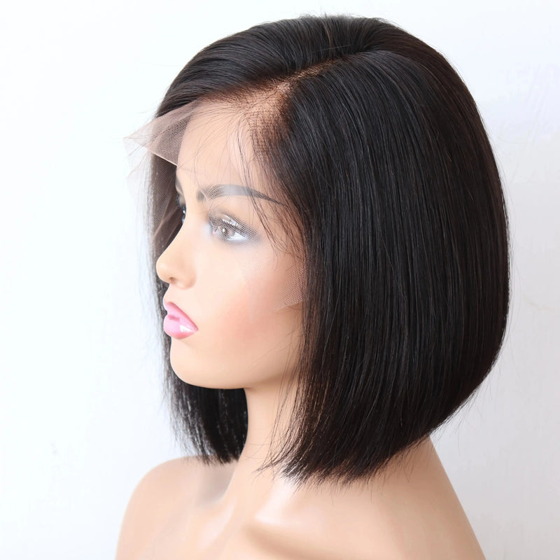 Short BOB Wig - T Part Side Part Lace Frontal, Pre-Plucked Brazilian Human Hair, Cuticle Aligned, for Black Women