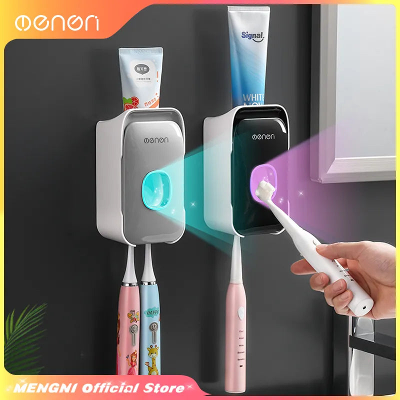 Automatic Toothpaste Dispenser and Toothbrush Holder - Wall-Mounted Bathroom Accessories Set