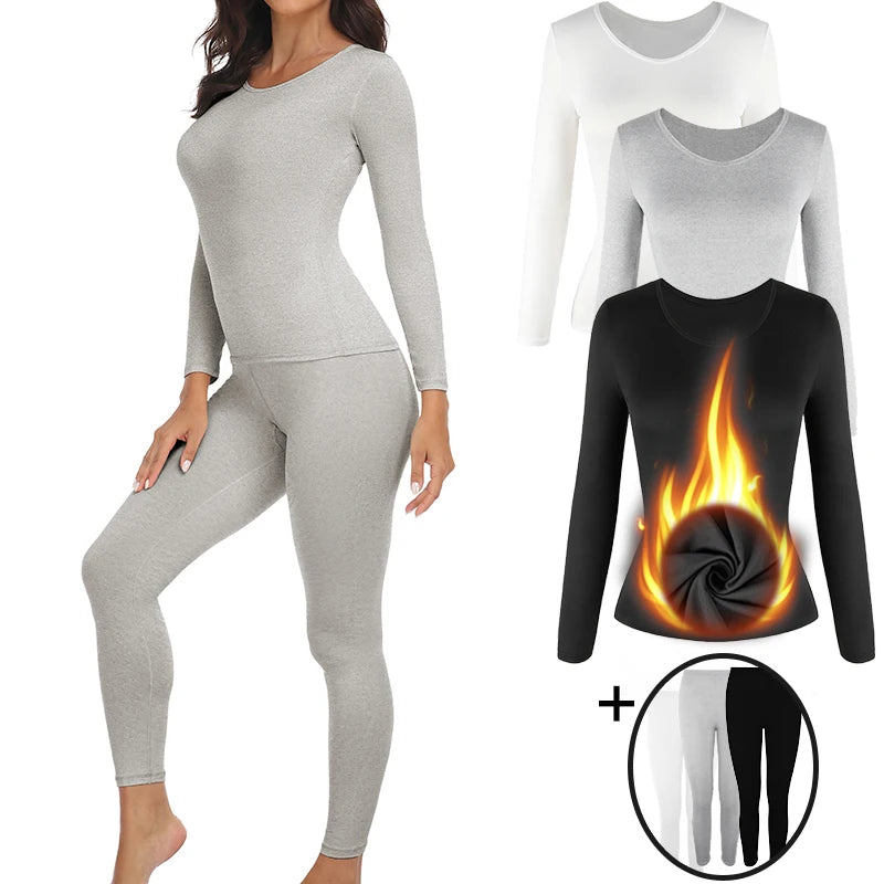 Women's Thermal Underwear Set - Fleece Lined, Soft, Top and Bottom, 2-Piece