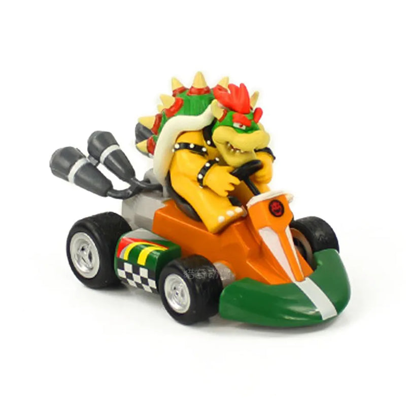 Mario Pull Back Car Toys - Green Yoshi, Donkey Kong, Bowser, Luigi, Toad, Princess Peach Figures for Kids