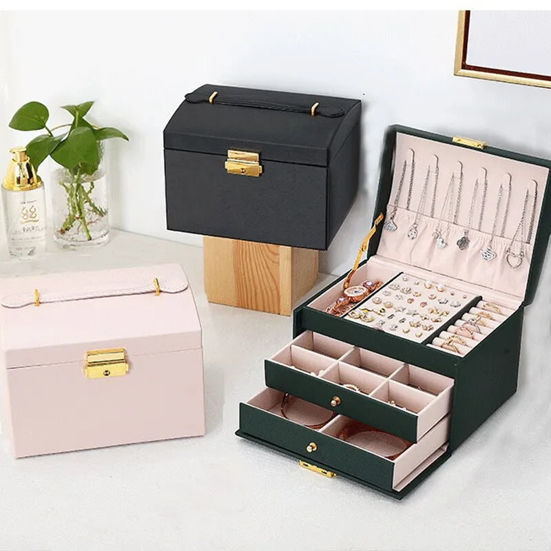 Three Layer Multifunctional Leather Drawer - Jewelry Box