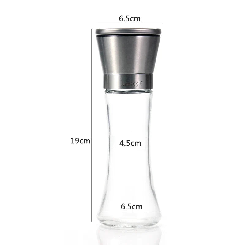 Leeseph 18/8 Stainless Steel Pepper Mill and Salt Mill - 6 Oz Glass Tall Body, Adjustable Ceramic Rotor