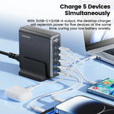 Toocki 140W GaN USB Charger - 5-in-1 Desktop Fast Charge with LED Display, USB Type-C for iPhone, Xiaomi, Smartphones, and Laptops