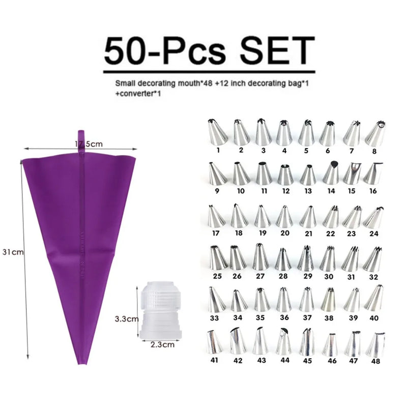 Silicone Pastry Bags - Purple with Stainless Nozzle