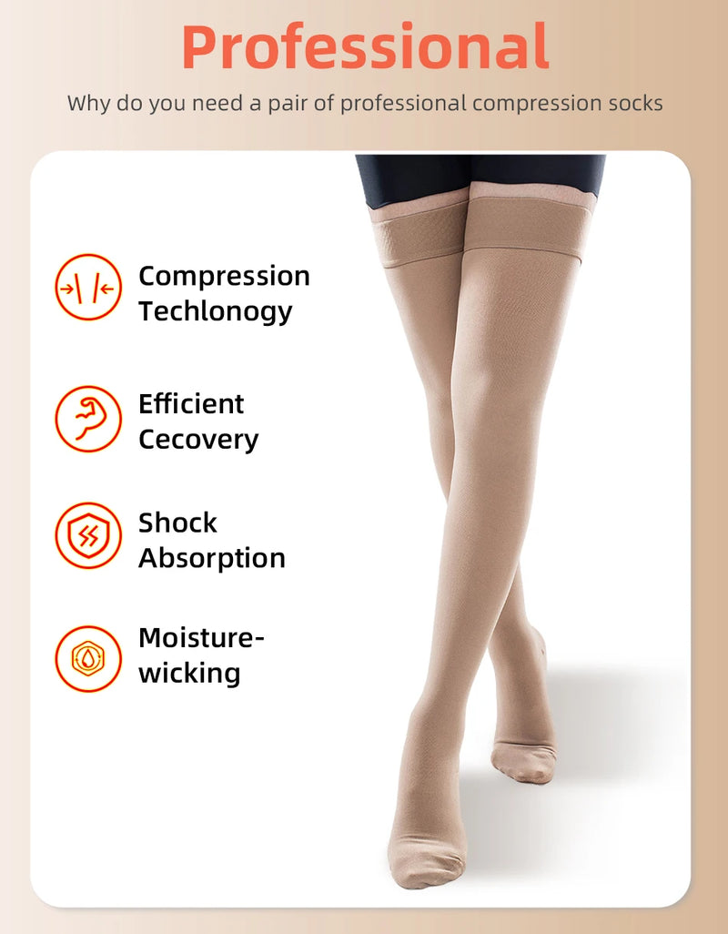 Medical Compression Stockings - Thigh High, Graduated Pressure, for Varicose Veins and Edema