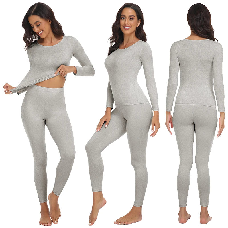 Women's Thermal Underwear Set - Fleece Lined, Soft, Top and Bottom, 2-Piece