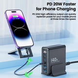Toocki 140W GaN USB Charger - 5-in-1 Desktop Fast Charge with LED Display, USB Type-C for iPhone, Xiaomi, Smartphones, and Laptops
