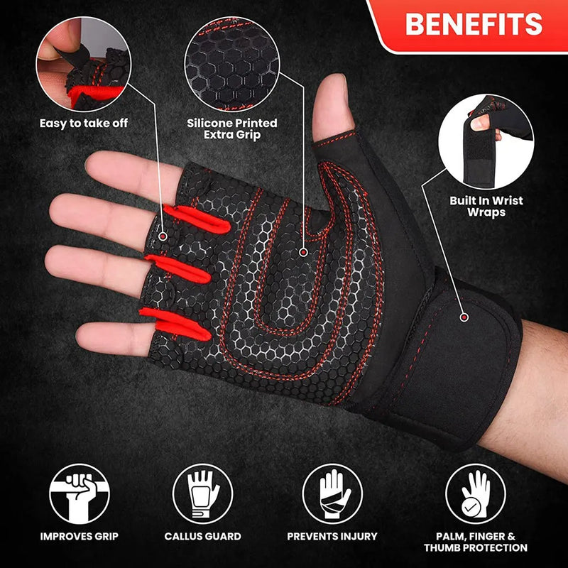 Half Finger Workout Gloves with Wrist Wrap