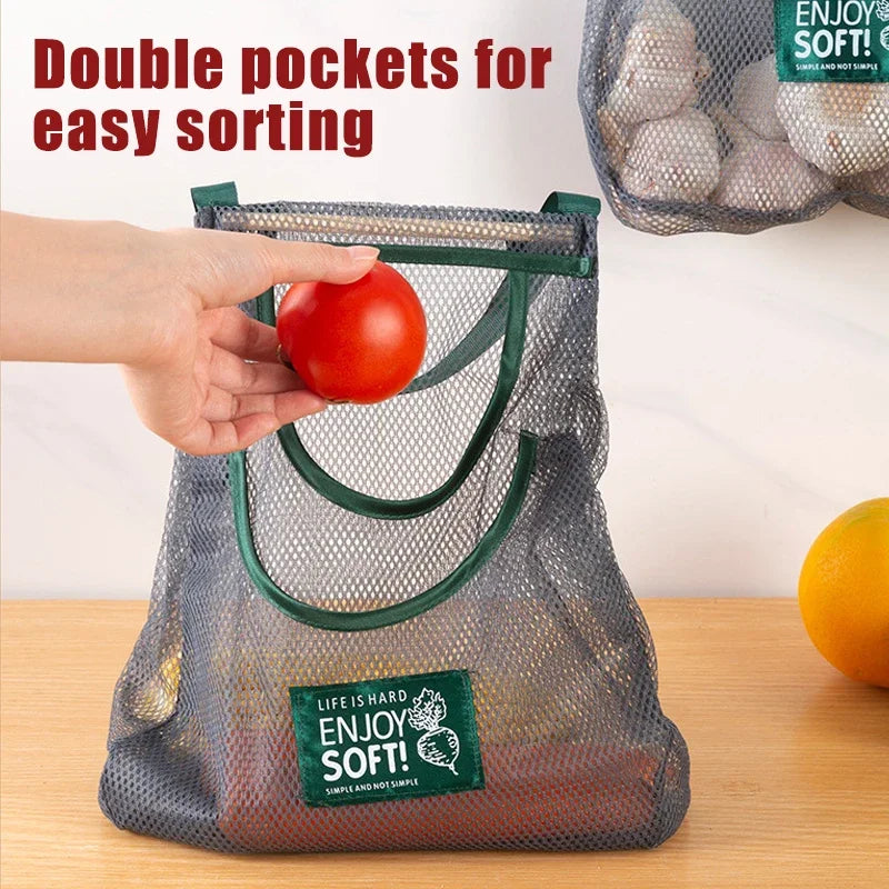 Reusable Kitchen Hanging Mesh Bag - Home Storage Net for Fruits, Vegetables, Ginger, Garlic, Potatoes, and Onions