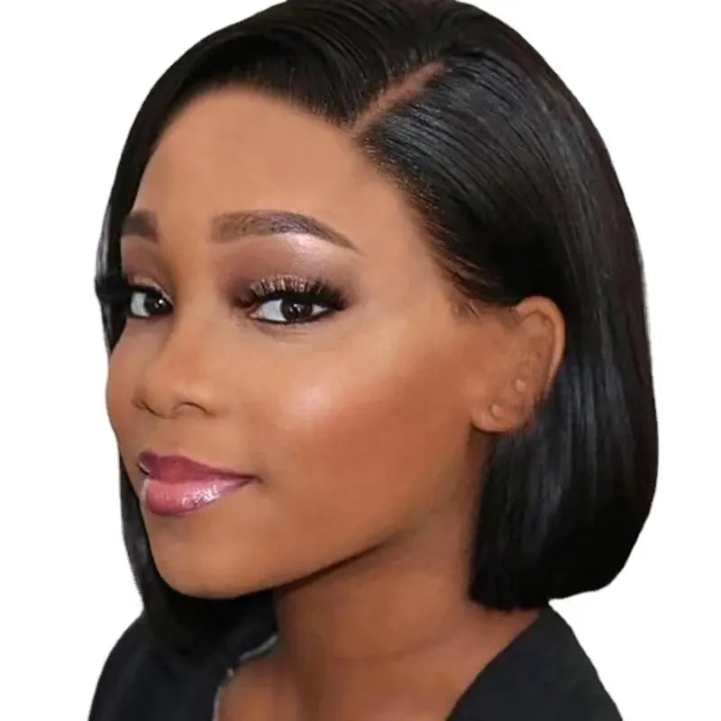 Short BOB Wig - T Part Side Part Lace Frontal, Pre-Plucked Brazilian Human Hair, Cuticle Aligned, for Black Women