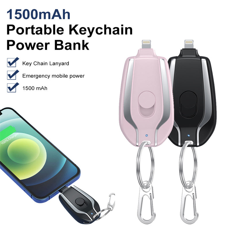 Mini Power Emergency Pod Keychain Charger With Type-C Ultra- 1500mAh Compact Mini Battery Pack Fast Charging Backup Power Bank - SANTARELLA