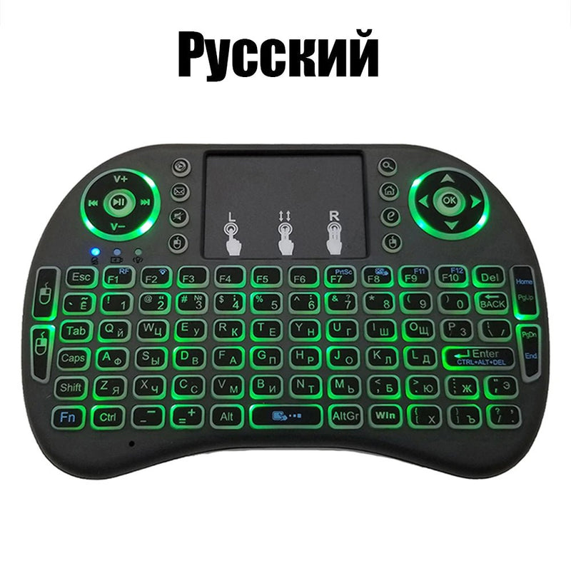 2.4G Air Mouse with Touchpad Keyboard i8 Arabic French Spanish Russian Backlit Mini Wireless Keyboard for PC Android TV Box - SANTARELLA