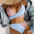 Bikini Patchwork Swimwear Ribbed Women's Swimsuit Knot Back Beachwear Ruched Butt Biquinis Bathing Suits - SANTARELLA