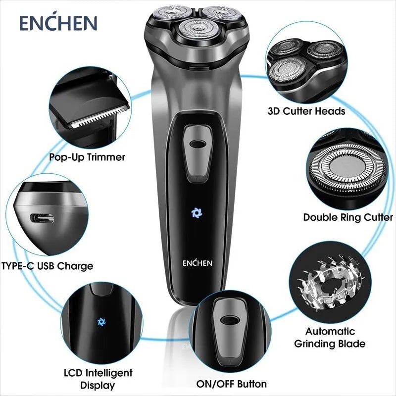 ENCHEN Blackstone Electrical Rotary Shaver for Men 3D Floating Blade Washable Type-C USB Rechargeable Shaving Beard Machine - SANTARELLA