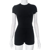 European And American Style Women's Spring And Summer New Solid Color Short-sleeved Casual Shorts Suit - SANTARELLA