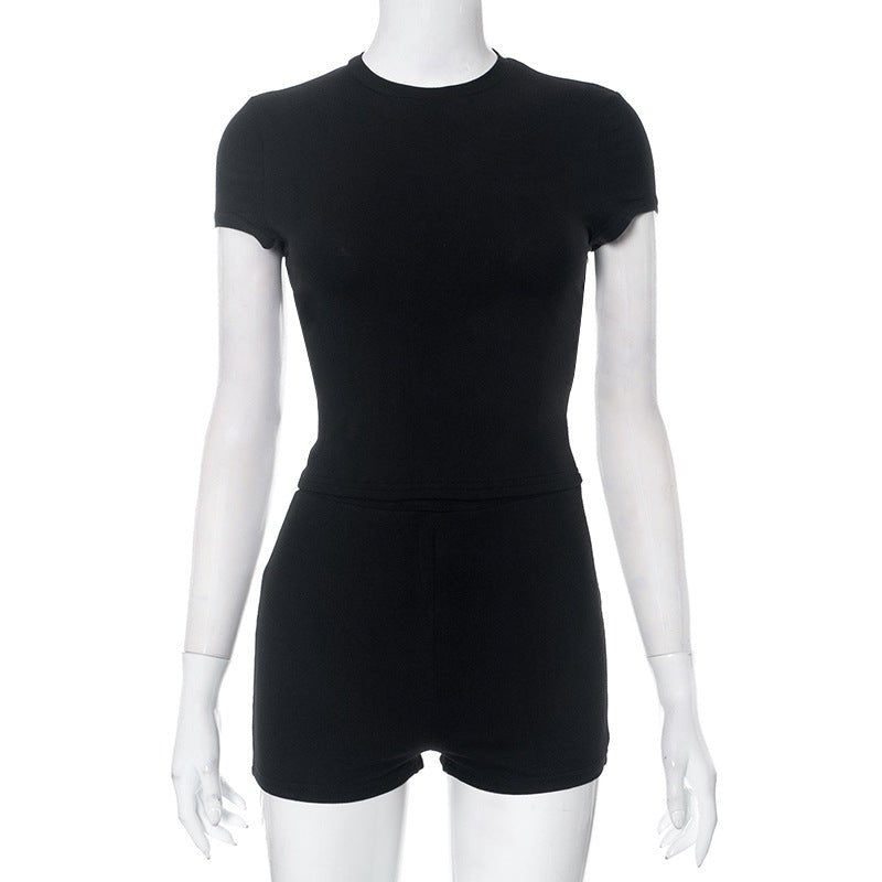 European And American Style Women's Spring And Summer New Solid Color Short-sleeved Casual Shorts Suit - SANTARELLA
