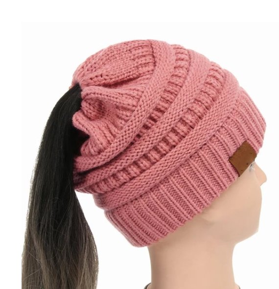 High Bun Ponytail Beanie Hat Chunky Soft Stretch Cable Knit Warm Fuzzy Lined Skull Beanie Acrylic Hats Men And Women - SANTARELLA