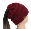 High Bun Ponytail Beanie Hat Chunky Soft Stretch Cable Knit Warm Fuzzy Lined Skull Beanie Acrylic Hats Men And Women - SANTARELLA