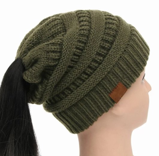 High Bun Ponytail Beanie Hat Chunky Soft Stretch Cable Knit Warm Fuzzy Lined Skull Beanie Acrylic Hats Men And Women - SANTARELLA