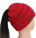 High Bun Ponytail Beanie Hat Chunky Soft Stretch Cable Knit Warm Fuzzy Lined Skull Beanie Acrylic Hats Men And Women - SANTARELLA