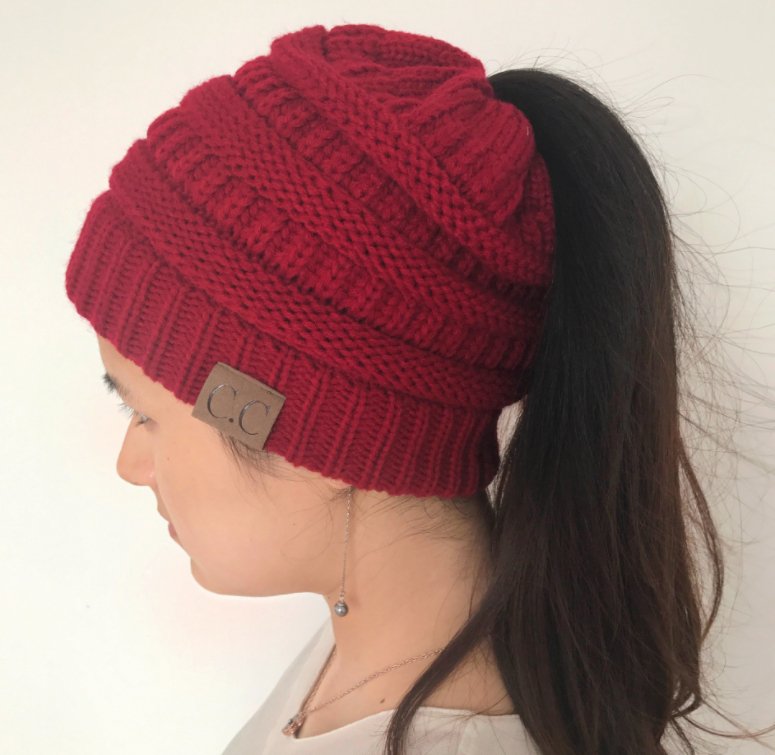 High Bun Ponytail Beanie Hat Chunky Soft Stretch Cable Knit Warm Fuzzy Lined Skull Beanie Acrylic Hats Men And Women - SANTARELLA