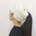 High Bun Ponytail Beanie Hat Chunky Soft Stretch Cable Knit Warm Fuzzy Lined Skull Beanie Acrylic Hats Men And Women - SANTARELLA