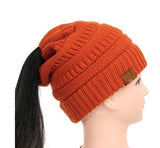 High Bun Ponytail Beanie Hat Chunky Soft Stretch Cable Knit Warm Fuzzy Lined Skull Beanie Acrylic Hats Men And Women - SANTARELLA