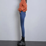 Jeans Thermal Winter Snow Warm Plush Stretch Jeans Lady Skinny Thicken Students Denim Pants Fleece Mom Fur Trousers - SANTARELLA