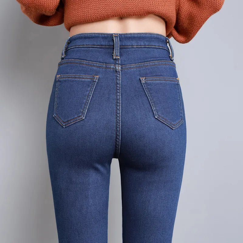 Jeans Thermal Winter Snow Warm Plush Stretch Jeans Lady Skinny Thicken Students Denim Pants Fleece Mom Fur Trousers - SANTARELLA