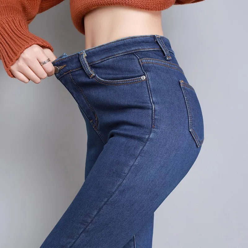 Jeans Thermal Winter Snow Warm Plush Stretch Jeans Lady Skinny Thicken Students Denim Pants Fleece Mom Fur Trousers - SANTARELLA