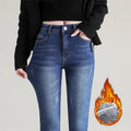 Jeans Thermal Winter Snow Warm Plush Stretch Jeans Lady Skinny Thicken Students Denim Pants Fleece Mom Fur Trousers - SANTARELLA