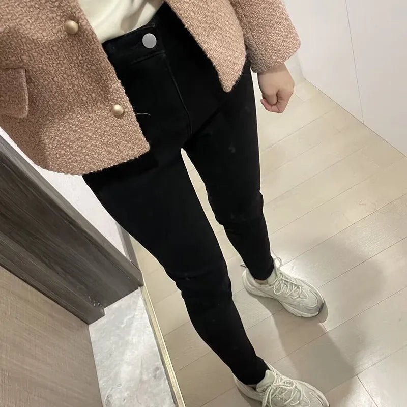 Jeans Thermal Winter Snow Warm Plush Stretch Jeans Lady Skinny Thicken Students Denim Pants Fleece Mom Fur Trousers - SANTARELLA