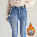 Jeans Thermal Winter Snow Warm Plush Stretch Jeans Lady Skinny Thicken Students Denim Pants Fleece Mom Fur Trousers - SANTARELLA