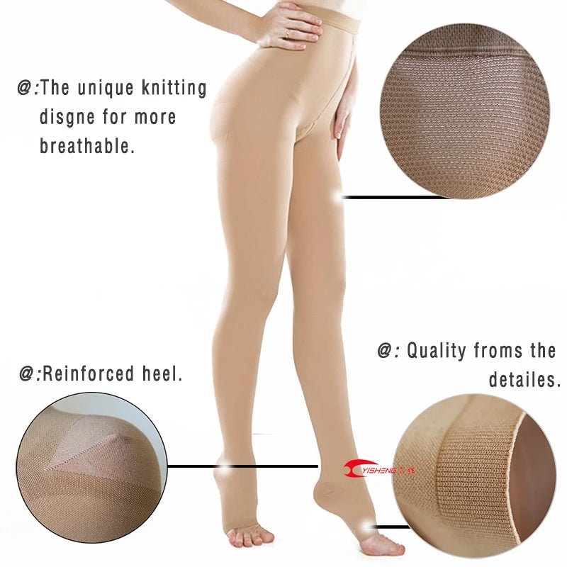 Medical Compression Stockings Women Pantyhose Open Toe for Varicose Veins - SANTARELLA