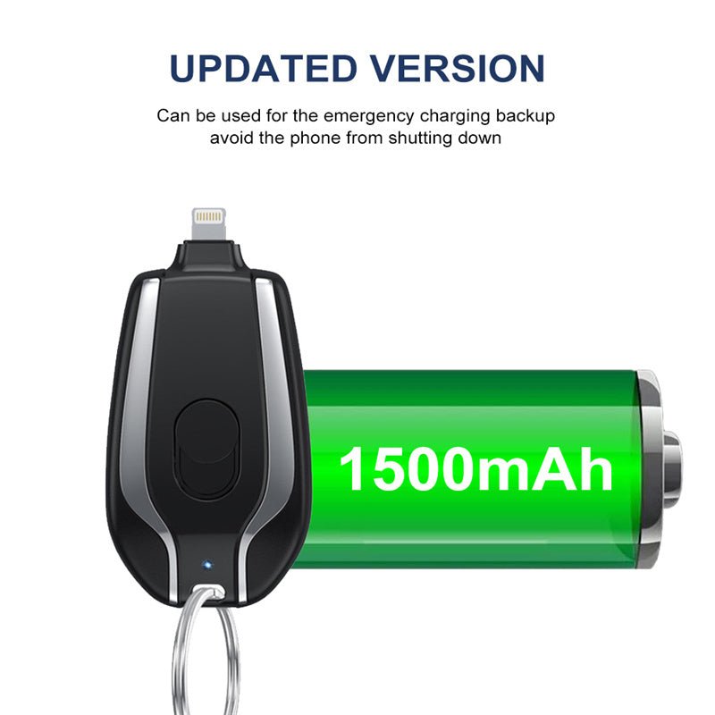 Mini Power Emergency Pod Keychain Charger With Type-C Ultra- 1500mAh Compact Mini Battery Pack Fast Charging Backup Power Bank - SANTARELLA