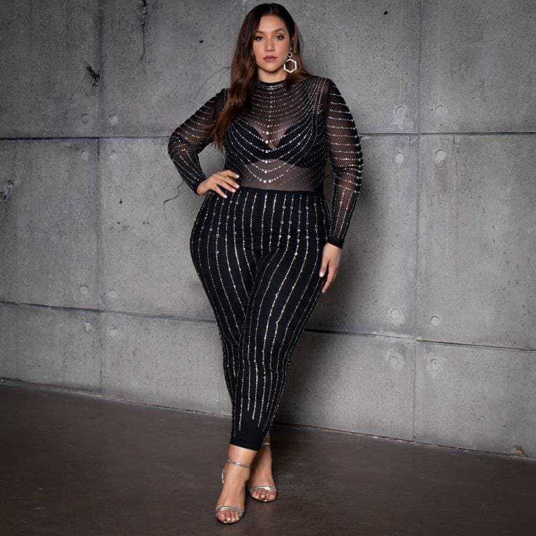 New High-stretch Mesh See-through Tight Jumpsuit Women - SANTARELLA