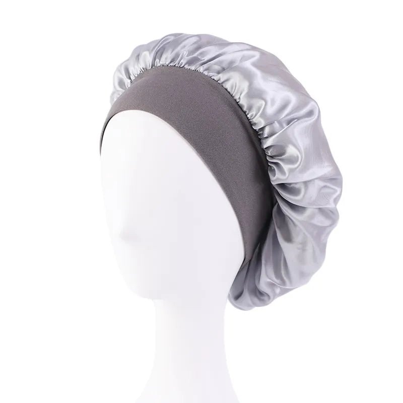 New Women's Satin Solid Wide-brimmed Sleeping Hat Unisex Head Wrap Elastic Band Cap Hair Care Bonnet Night Hat bonnet de nuit - SANTARELLA