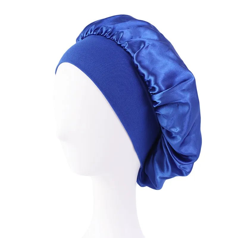 New Women's Satin Solid Wide-brimmed Sleeping Hat Unisex Head Wrap Elastic Band Cap Hair Care Bonnet Night Hat bonnet de nuit - SANTARELLA