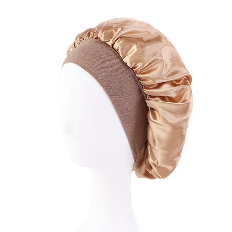 New Women's Satin Solid Wide-brimmed Sleeping Hat Unisex Head Wrap Elastic Band Cap Hair Care Bonnet Night Hat bonnet de nuit - SANTARELLA