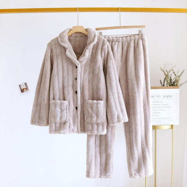 Simple Coral Fleece Couple Pajamas For Women Autumn And Winter - SANTARELLA