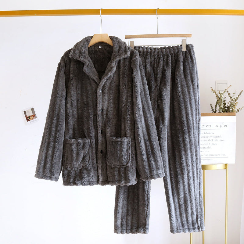 Simple Coral Fleece Couple Pajamas For Women Autumn And Winter - SANTARELLA