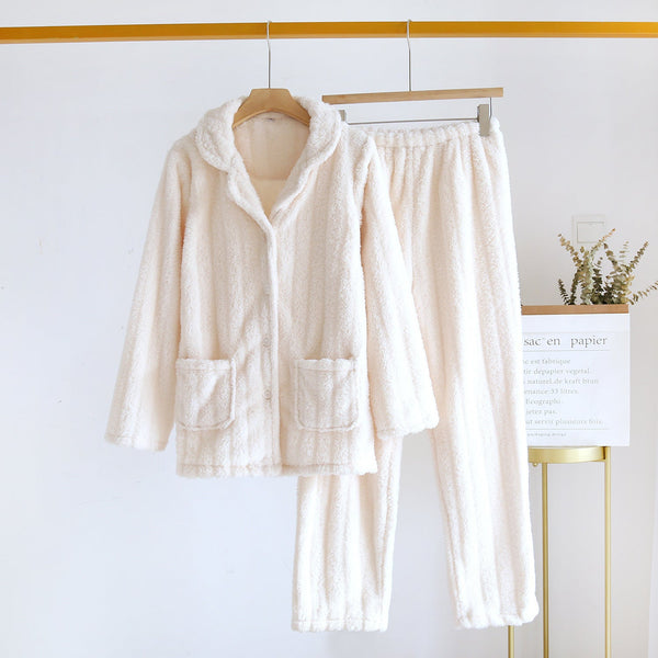 Simple Coral Fleece Couple Pajamas For Women Autumn And Winter - SANTARELLA