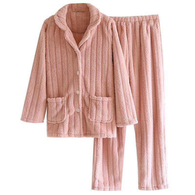Simple Coral Fleece Couple Pajamas For Women Autumn And Winter - SANTARELLA