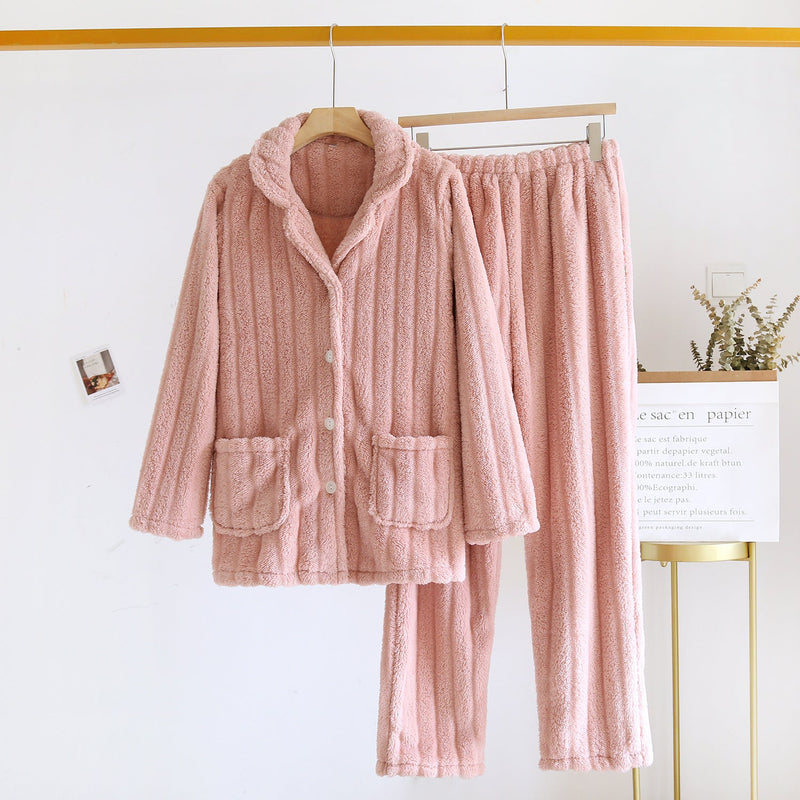 Simple Coral Fleece Couple Pajamas For Women Autumn And Winter - SANTARELLA