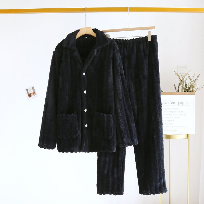 Simple Coral Fleece Couple Pajamas For Women Autumn And Winter - SANTARELLA